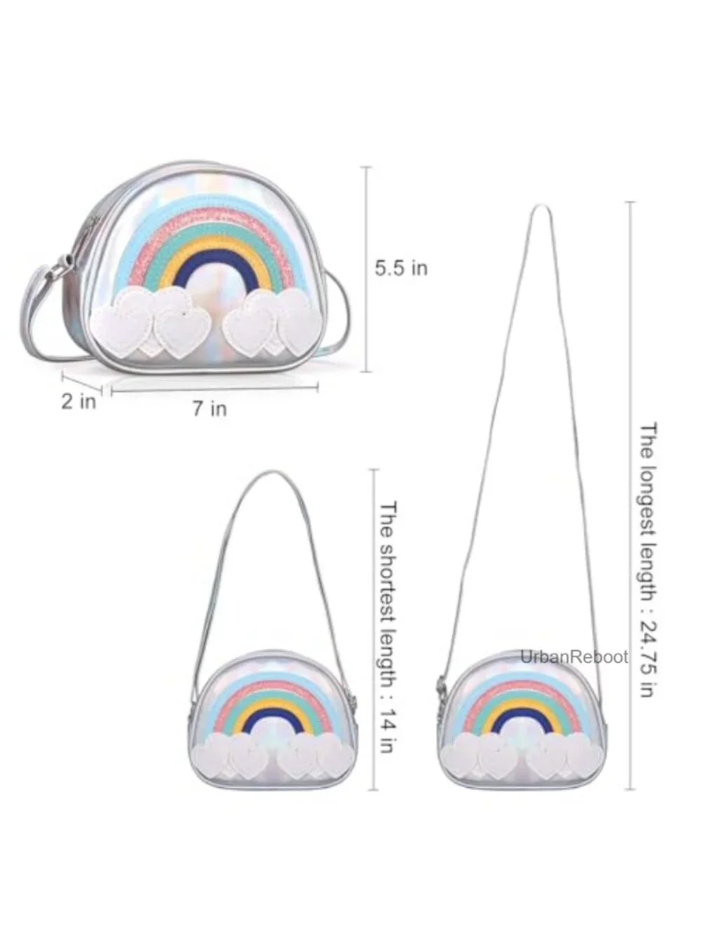 Girls Faux Leather Rainbow Crossbody Purse Adjustable Strap Small Bag